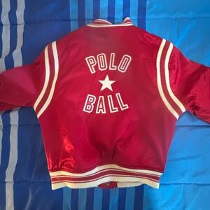 Red Polo by Ralph Lauren Kids Red Varsity Jacket boys size 7- good condition